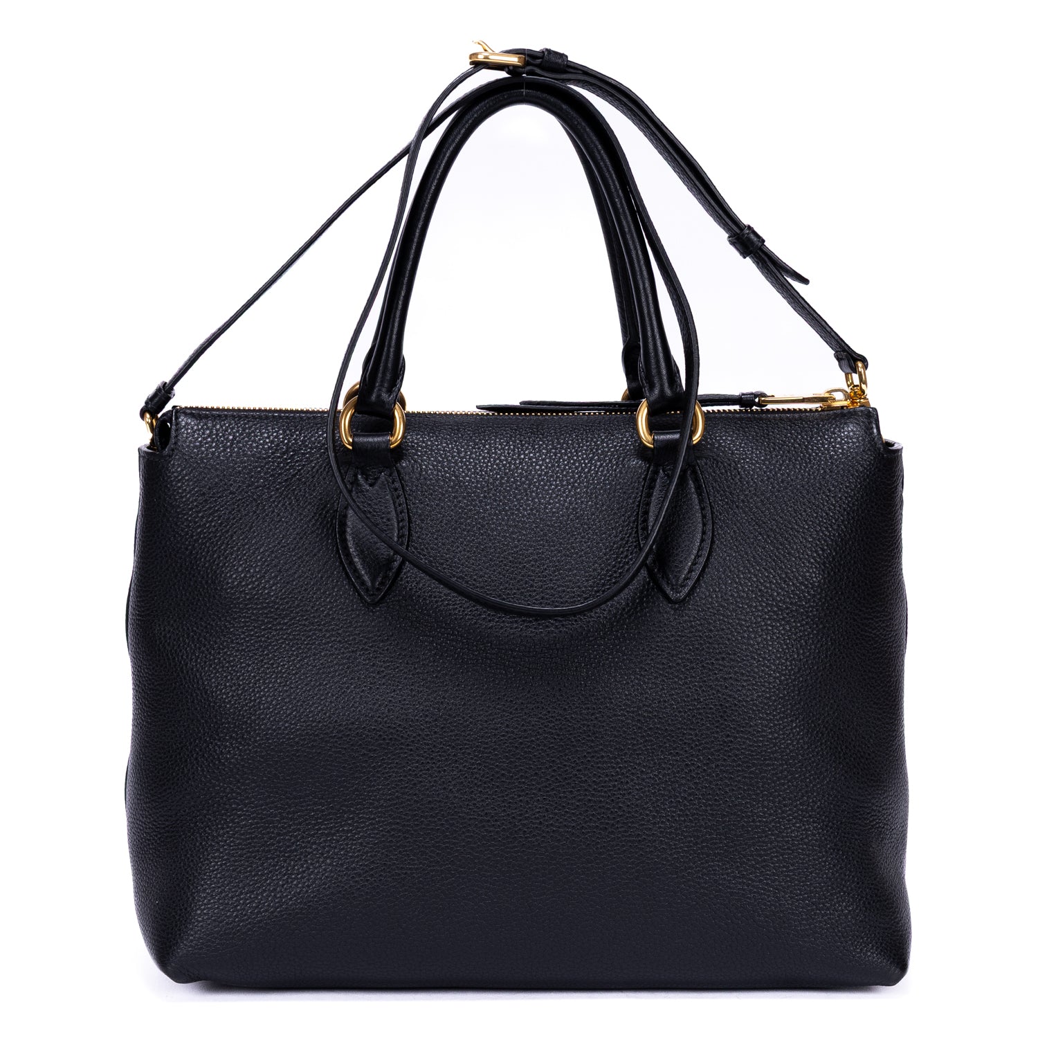 Shoulder Bag Shopping Tote Black Calfskin Leather