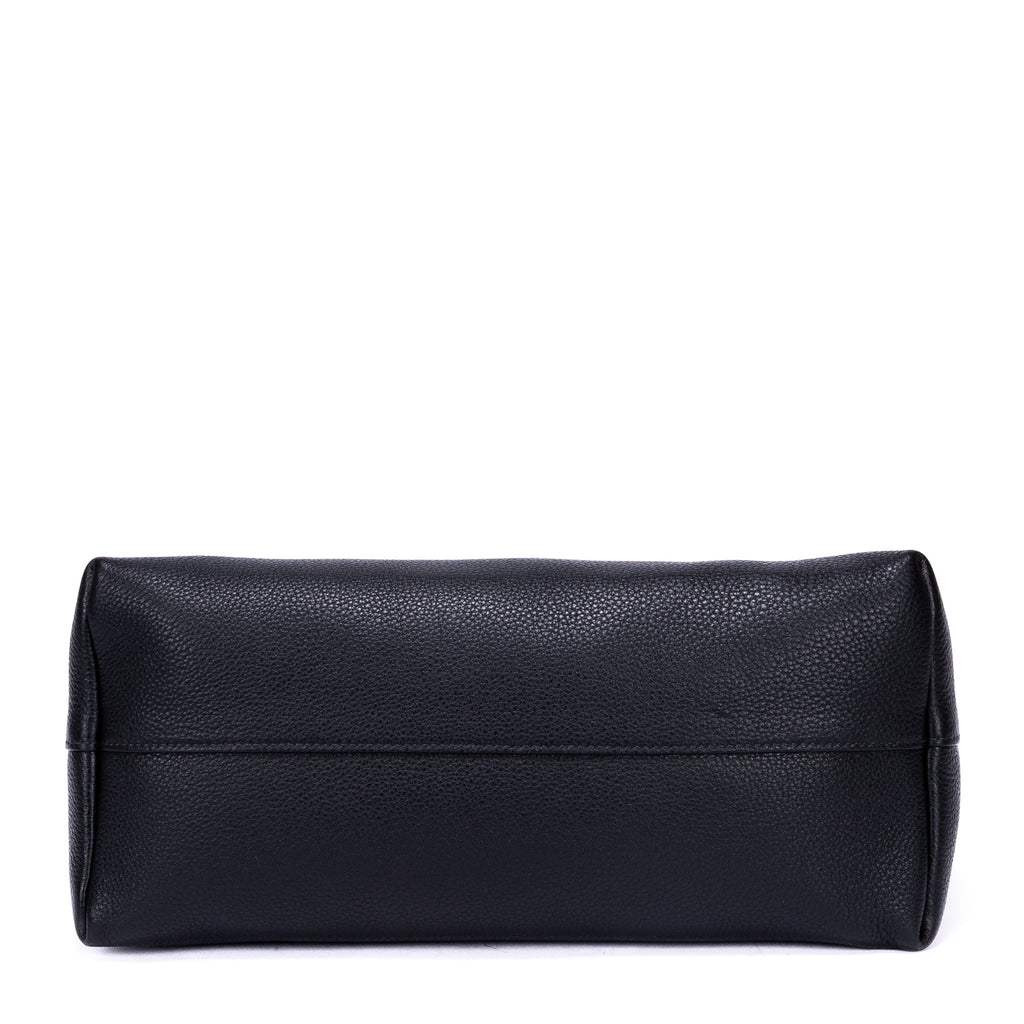 Shoulder Bag Shopping Tote Black Calfskin Leather