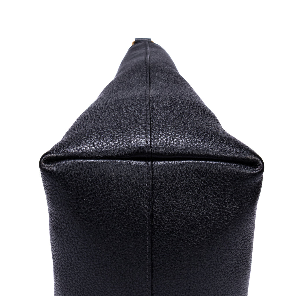 Shoulder Bag Shopping Tote Black Calfskin Leather
