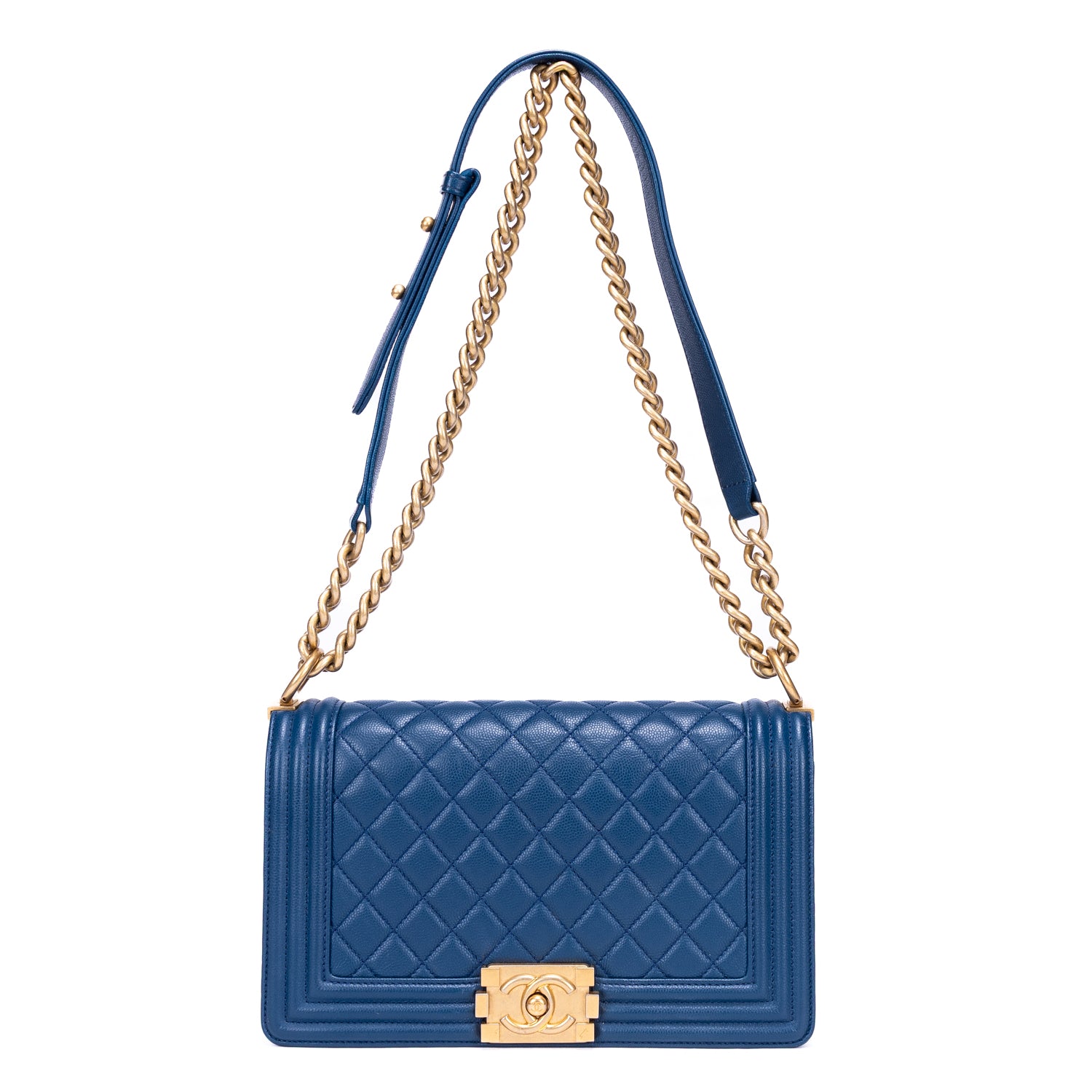 Shoulder Bag Boy Medium Blue Calfskin Quilted Leather