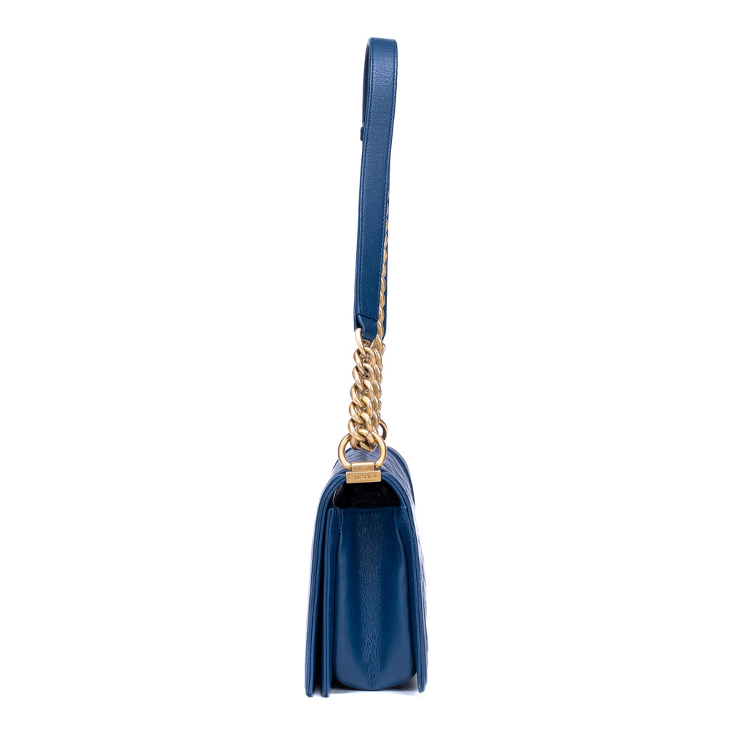 Shoulder Bag Boy Medium Blue Calfskin Quilted Leather