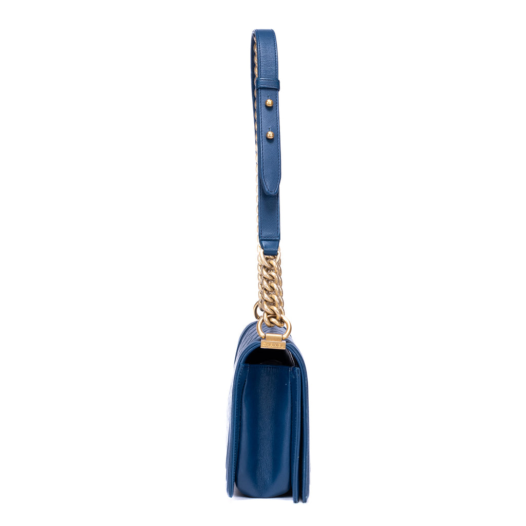 Shoulder Bag Boy Medium Blue Calfskin Quilted Leather