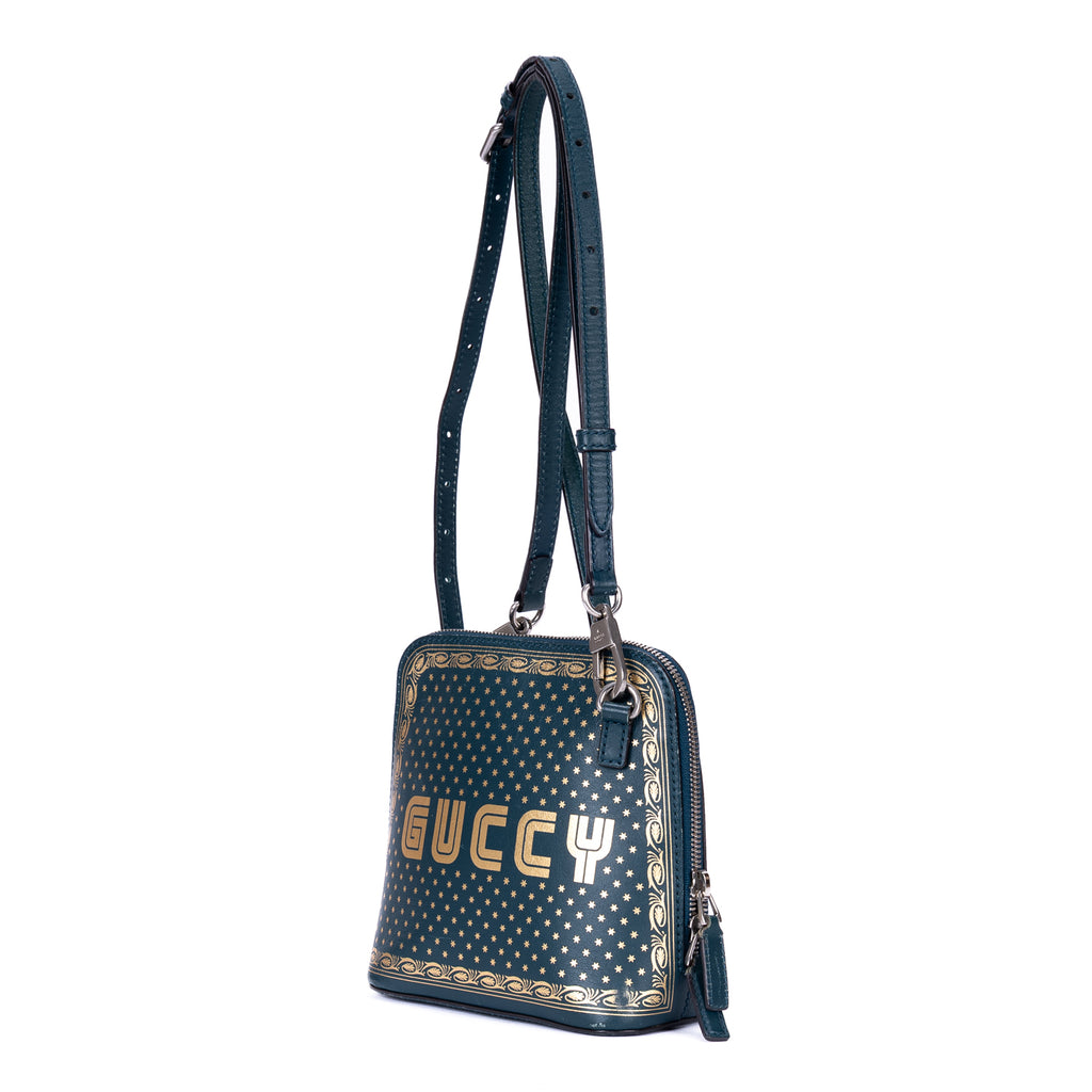 Shoulder Bag Sega Collection Guccy Print Crossbody Mini Green Guccy Print Calfskin Leather