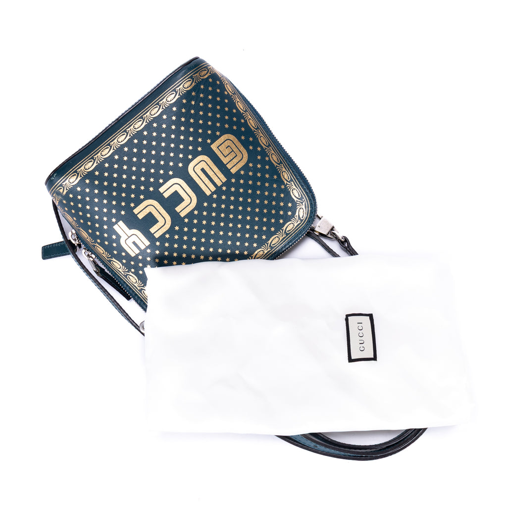 Shoulder Bag Sega Collection Guccy Print Crossbody Mini Green Guccy Print Calfskin Leather
