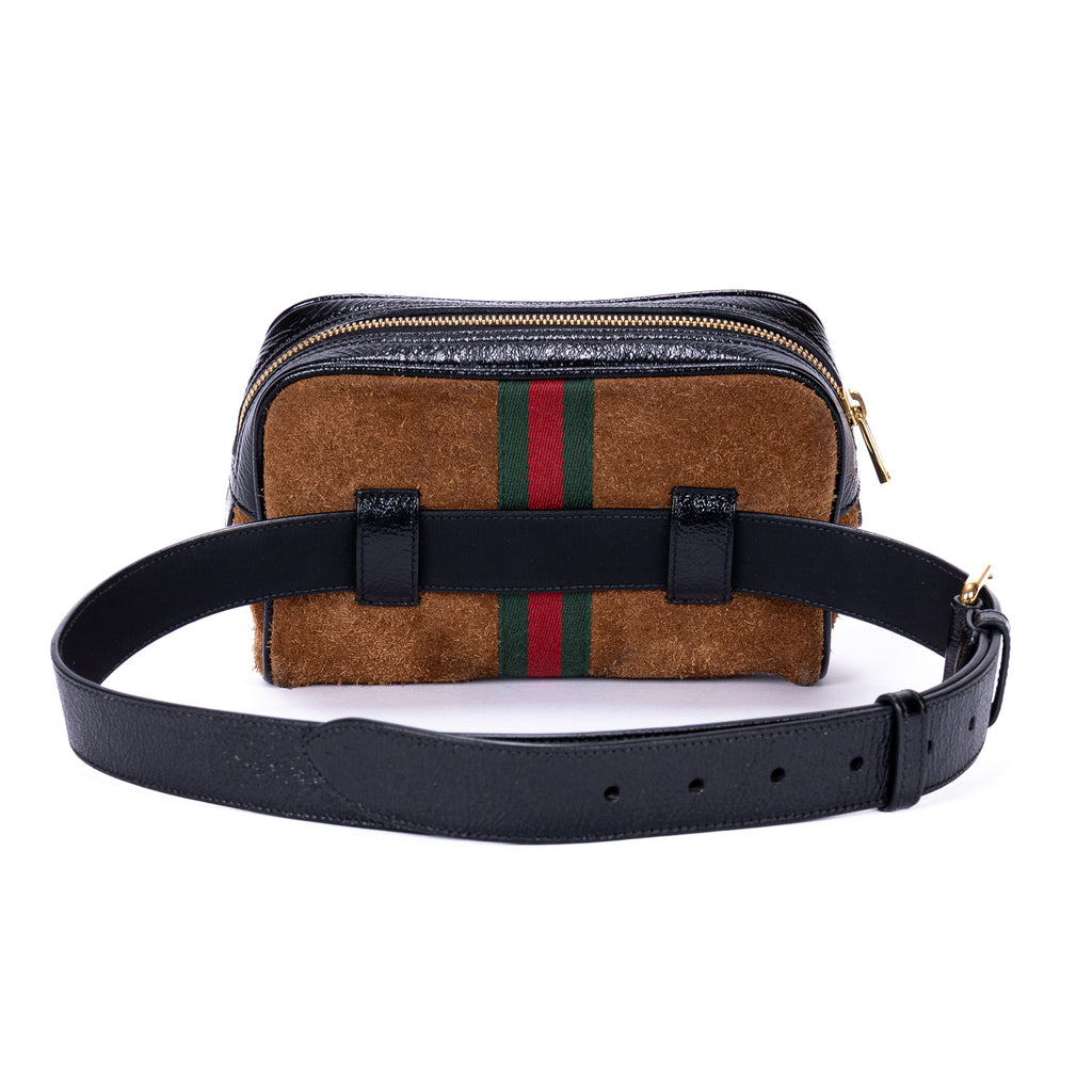 Waist Bag Web Ophidia Belt Bag Small Brown Suede Leather