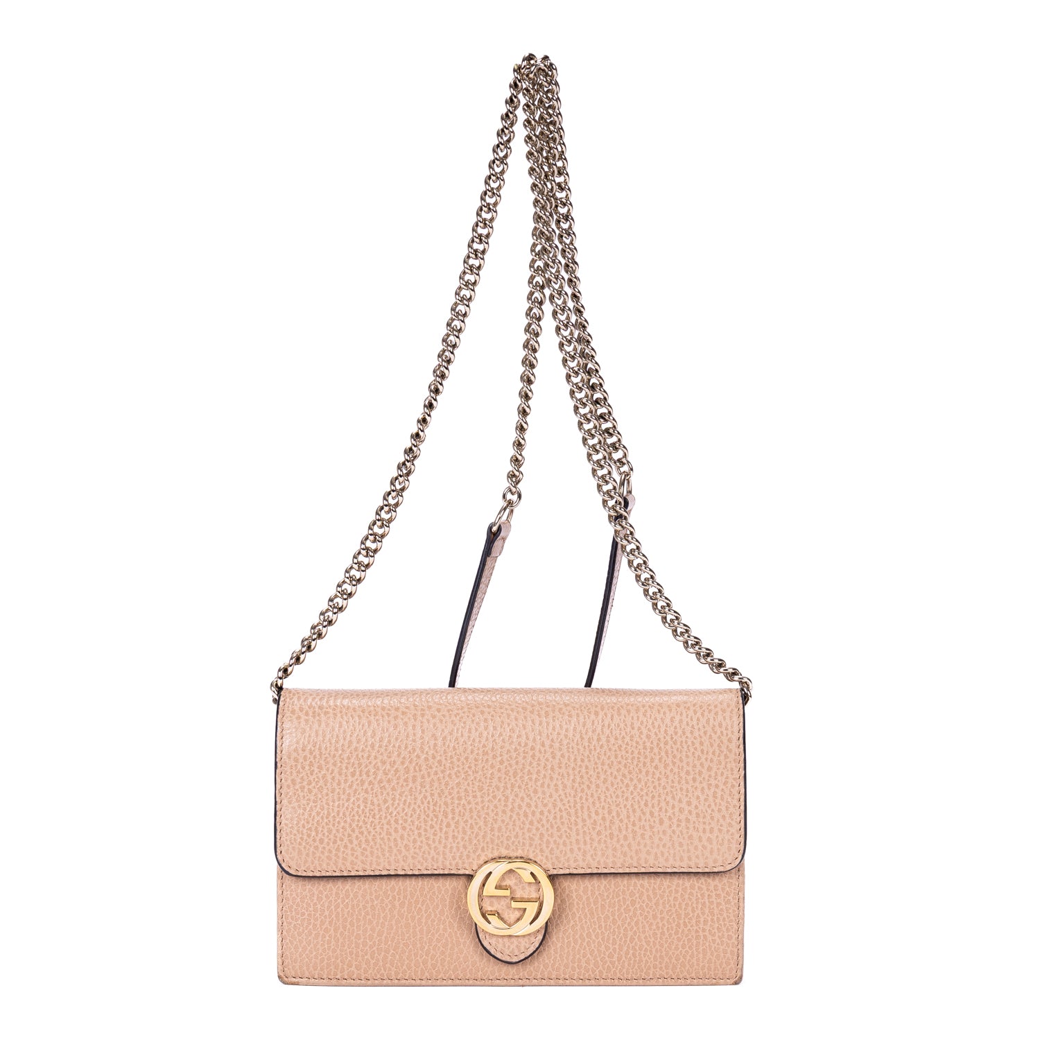 Shoulder Bag Interlocking G Chain Wallet Mini Beige Calfskin Grained Leather