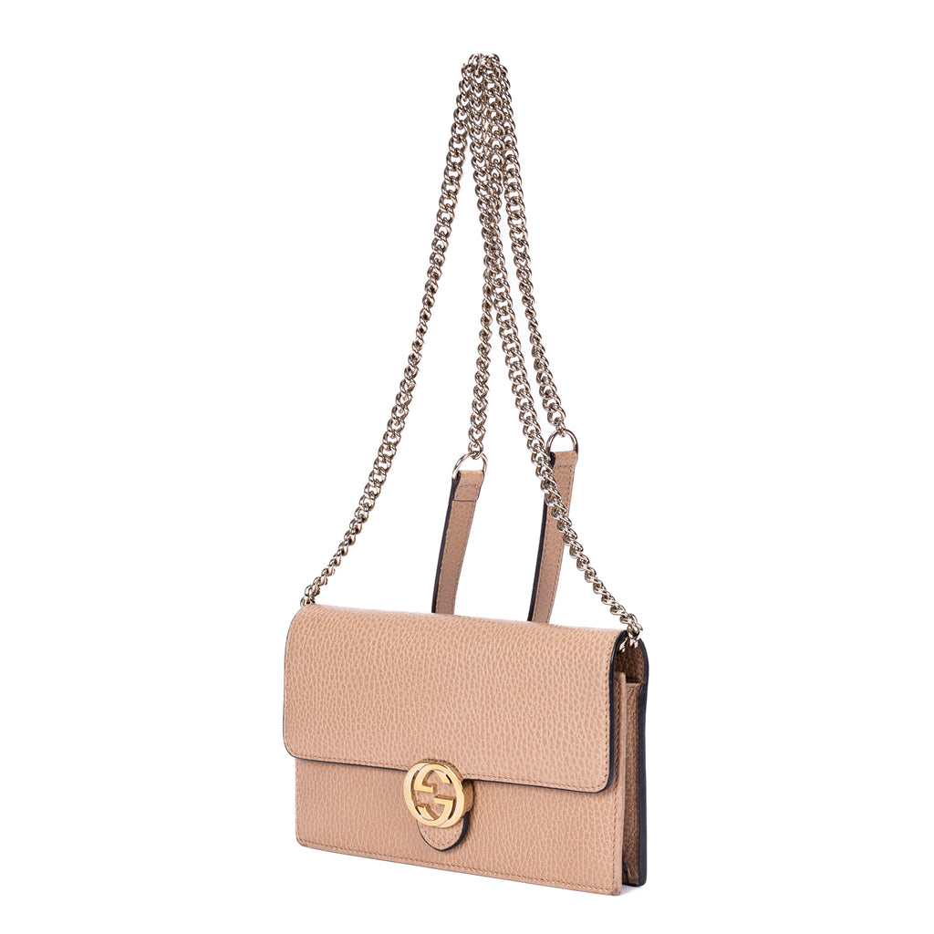 Shoulder Bag Interlocking G Chain Wallet Mini Beige Calfskin Grained Leather
