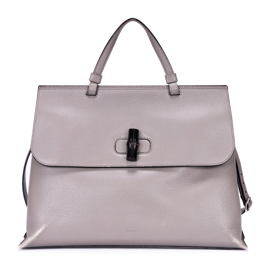 Shoulder Bag Bamboo Daily Top Handle Large Grey Calfskin Grained Leather