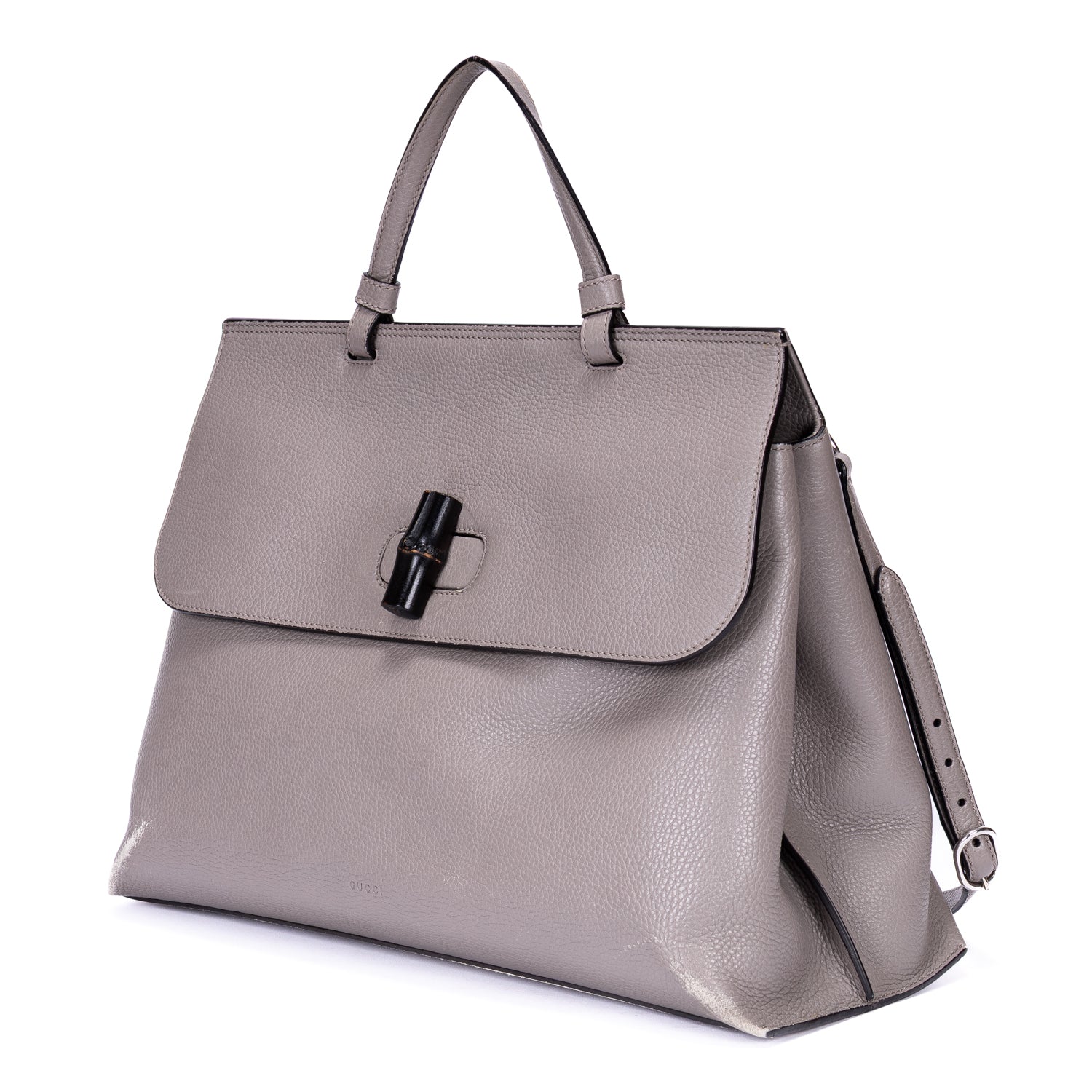 Shoulder Bag Bamboo Daily Top Handle Large Grey Calfskin Grained Leather
