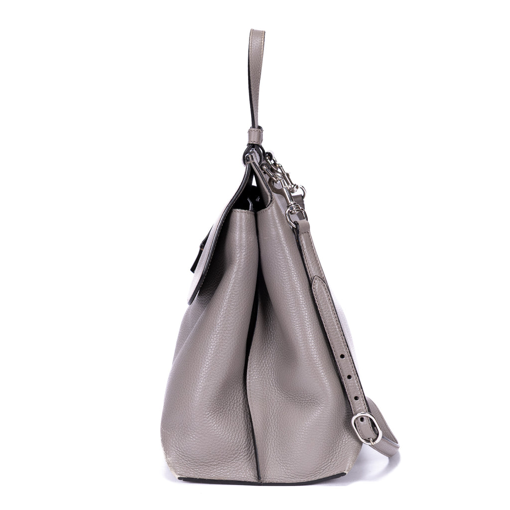 Shoulder Bag Bamboo Daily Top Handle Large Grey Calfskin Grained Leather