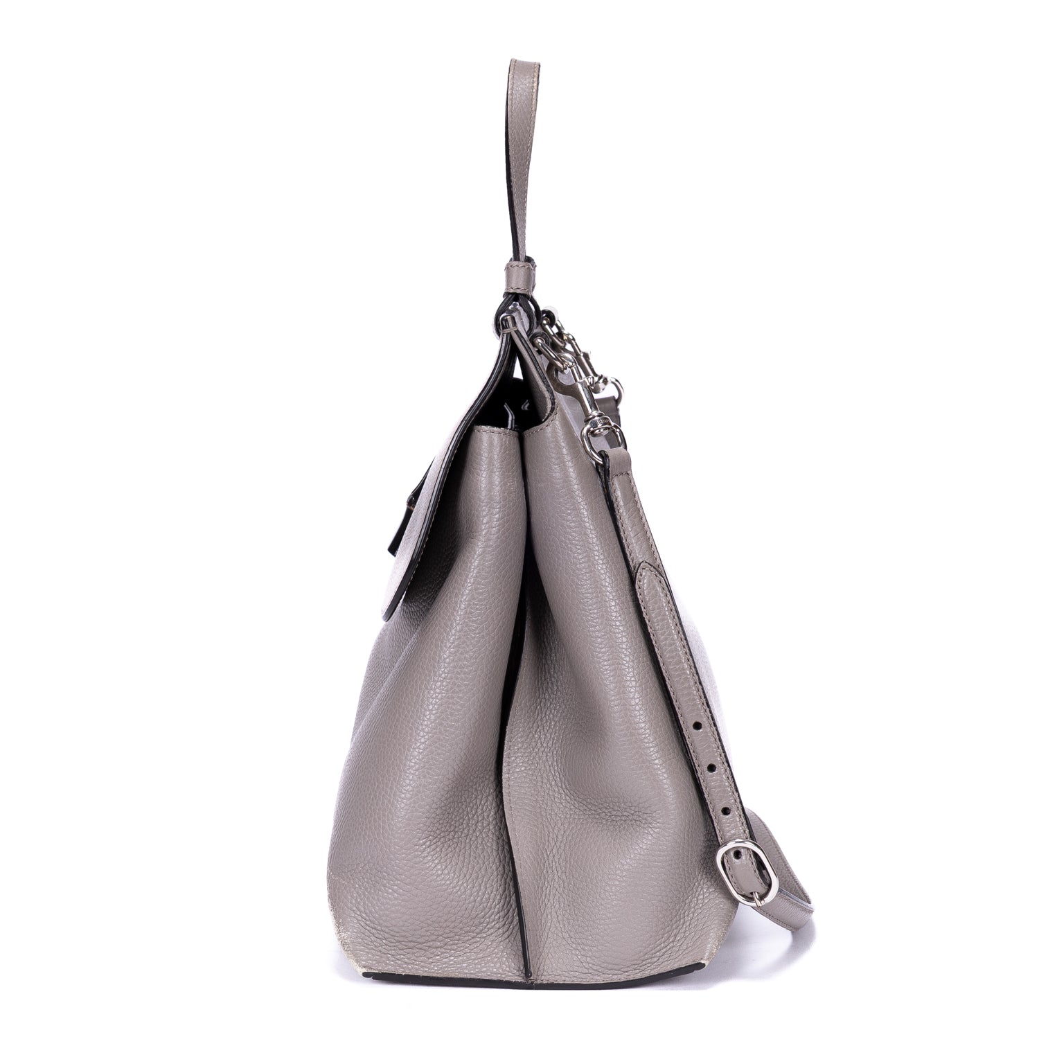 Shoulder Bag Bamboo Daily Top Handle Large Grey Calfskin Grained Leather