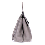 Shoulder Bag Bamboo Daily Top Handle Large Grey Calfskin Grained Leather