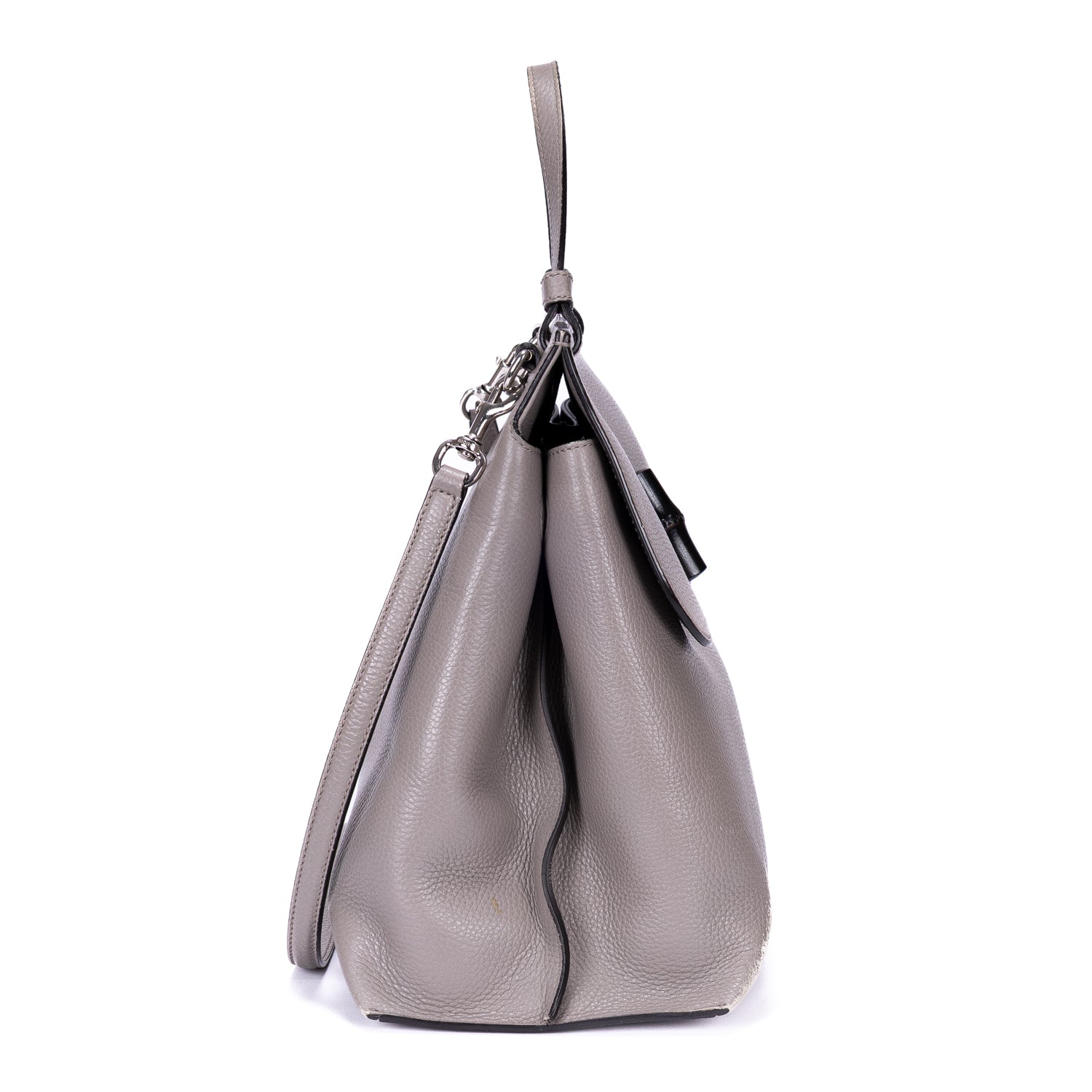 Shoulder Bag Bamboo Daily Top Handle Large Grey Calfskin Grained Leather