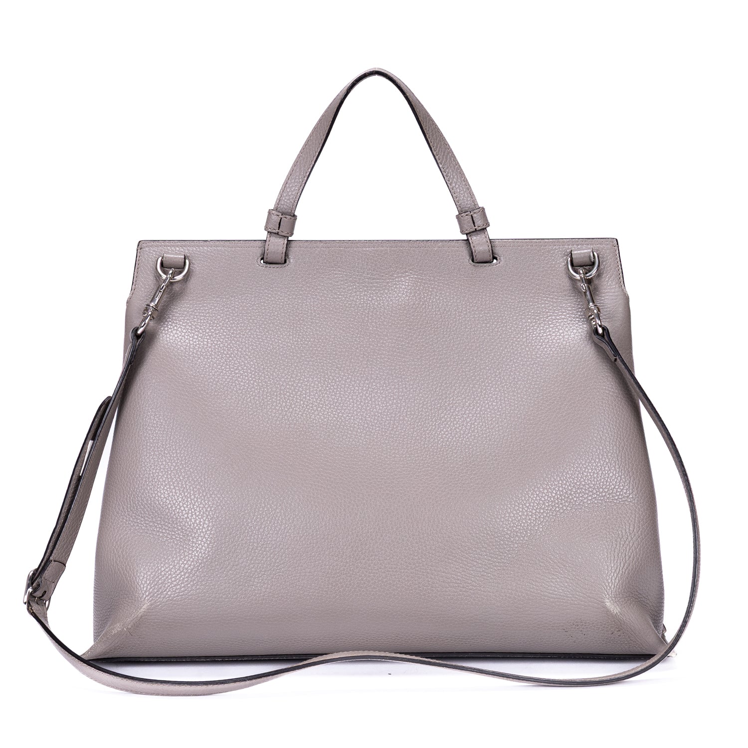 Shoulder Bag Bamboo Daily Top Handle Large Grey Calfskin Grained Leather
