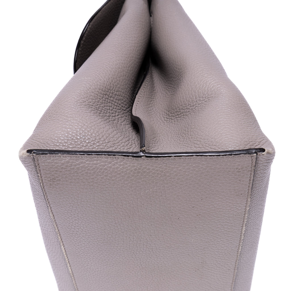Shoulder Bag Bamboo Daily Top Handle Large Grey Calfskin Grained Leather