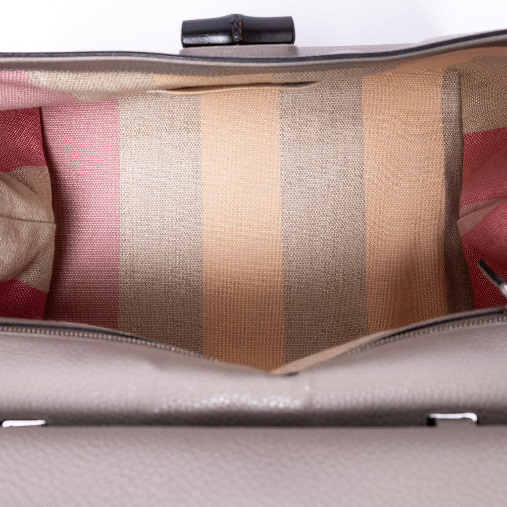 Shoulder Bag Bamboo Daily Top Handle Large Grey Calfskin Grained Leather