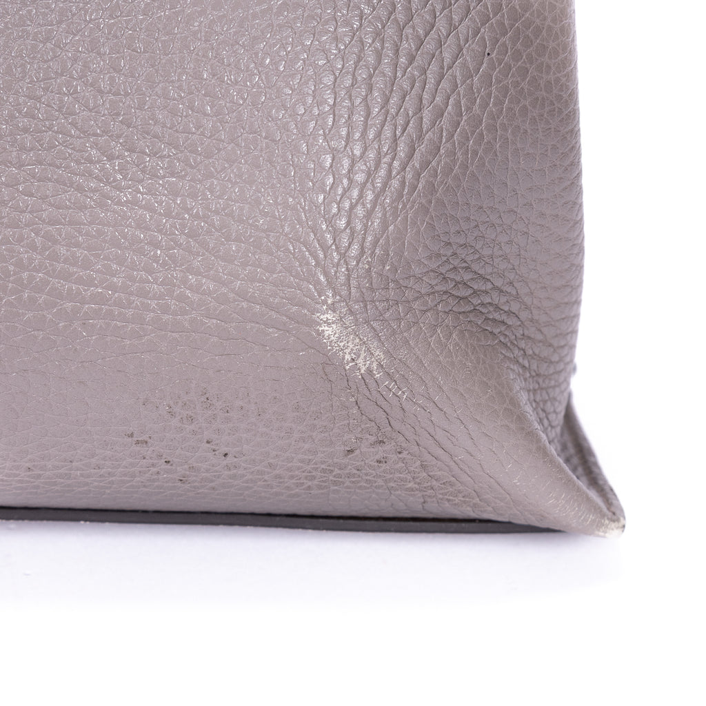Shoulder Bag Bamboo Daily Top Handle Large Grey Calfskin Grained Leather