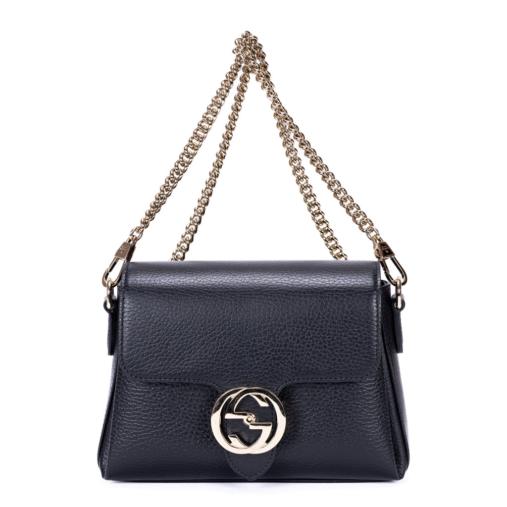 Shoulder Bag GG Interlocking Crossbody Mini Black Calfskin Grained Leather