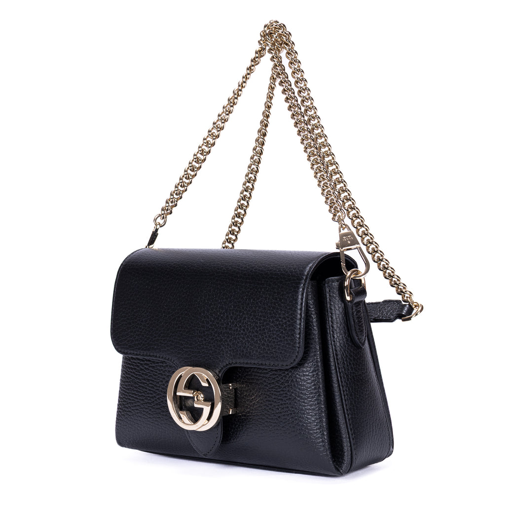 Shoulder Bag GG Interlocking Crossbody Mini Black Calfskin Grained Leather