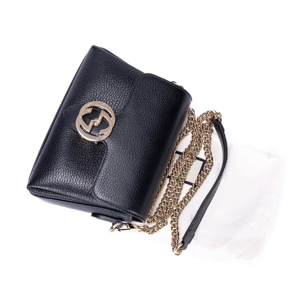 Shoulder Bag GG Interlocking Crossbody Mini Black Calfskin Grained Leather