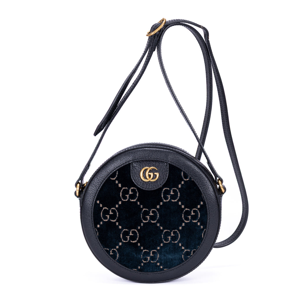 Shoulder Bag GG Velvet Round Crossbody Black Velvet Monogram Canvas