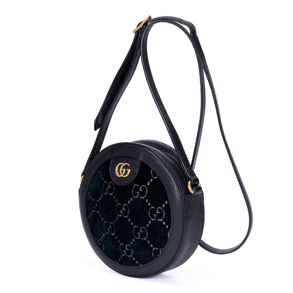 Shoulder Bag GG Velvet Round Crossbody Black Velvet Monogram Canvas