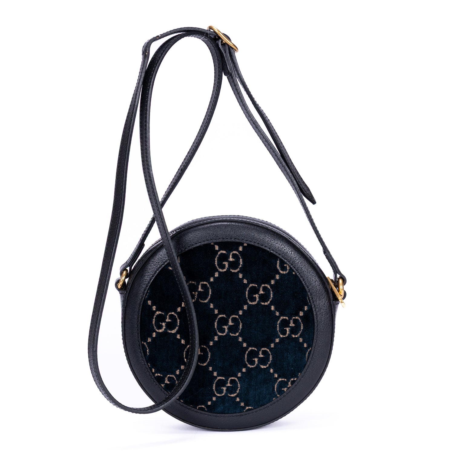 Shoulder Bag GG Velvet Round Crossbody Black Velvet Monogram Canvas