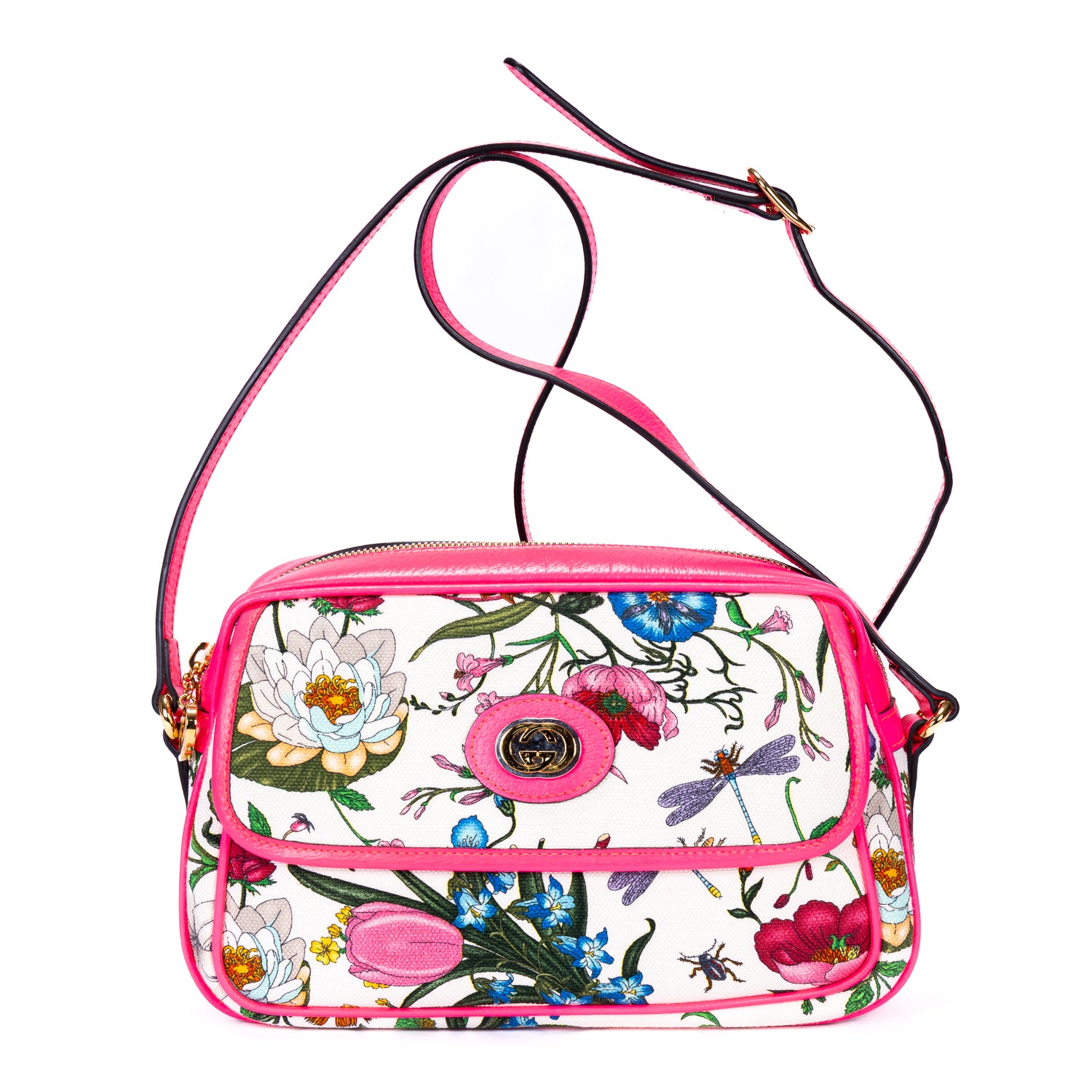 Shoulder Bag Multicolor Flora Camera Crossbody Pink Flora Printed Canvas