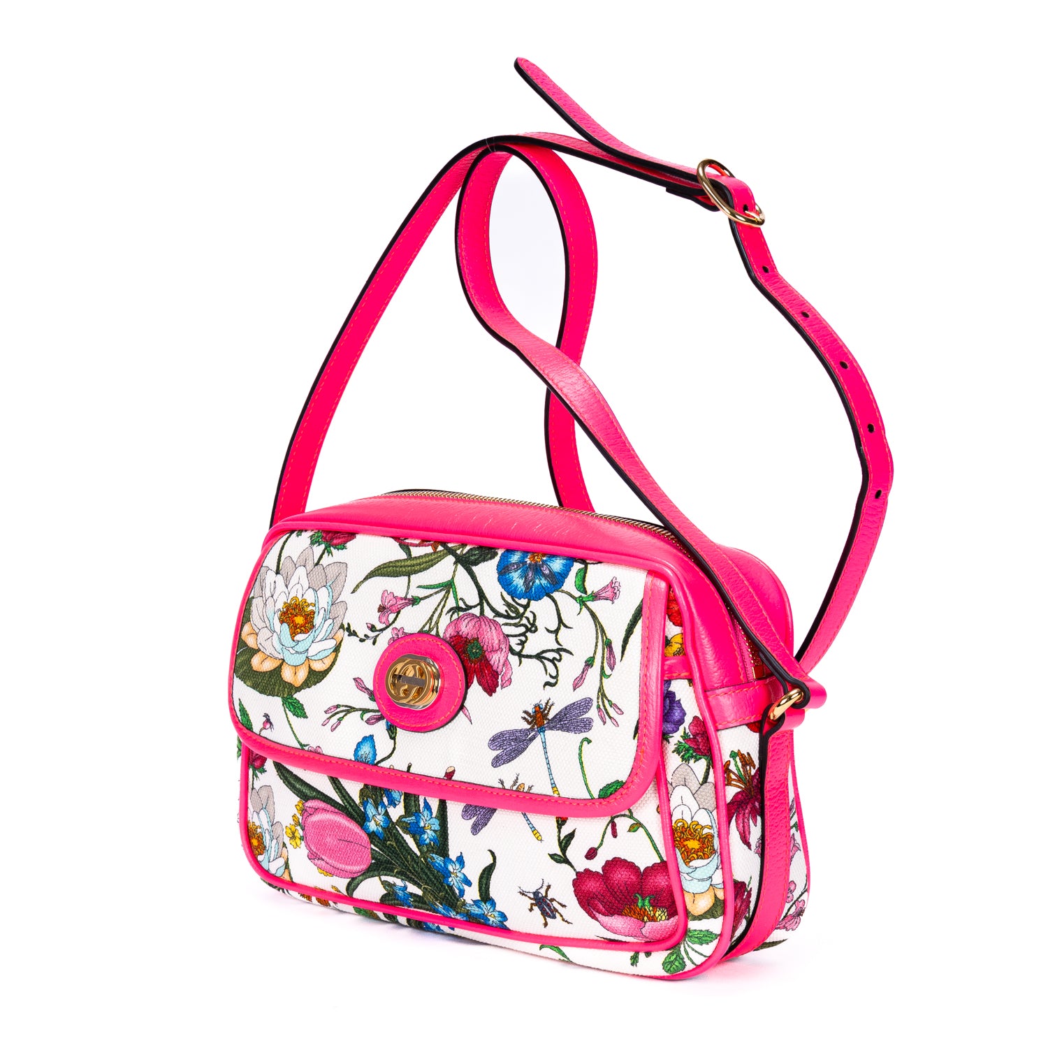 Shoulder Bag Multicolor Flora Camera Crossbody Pink Flora Printed Canvas