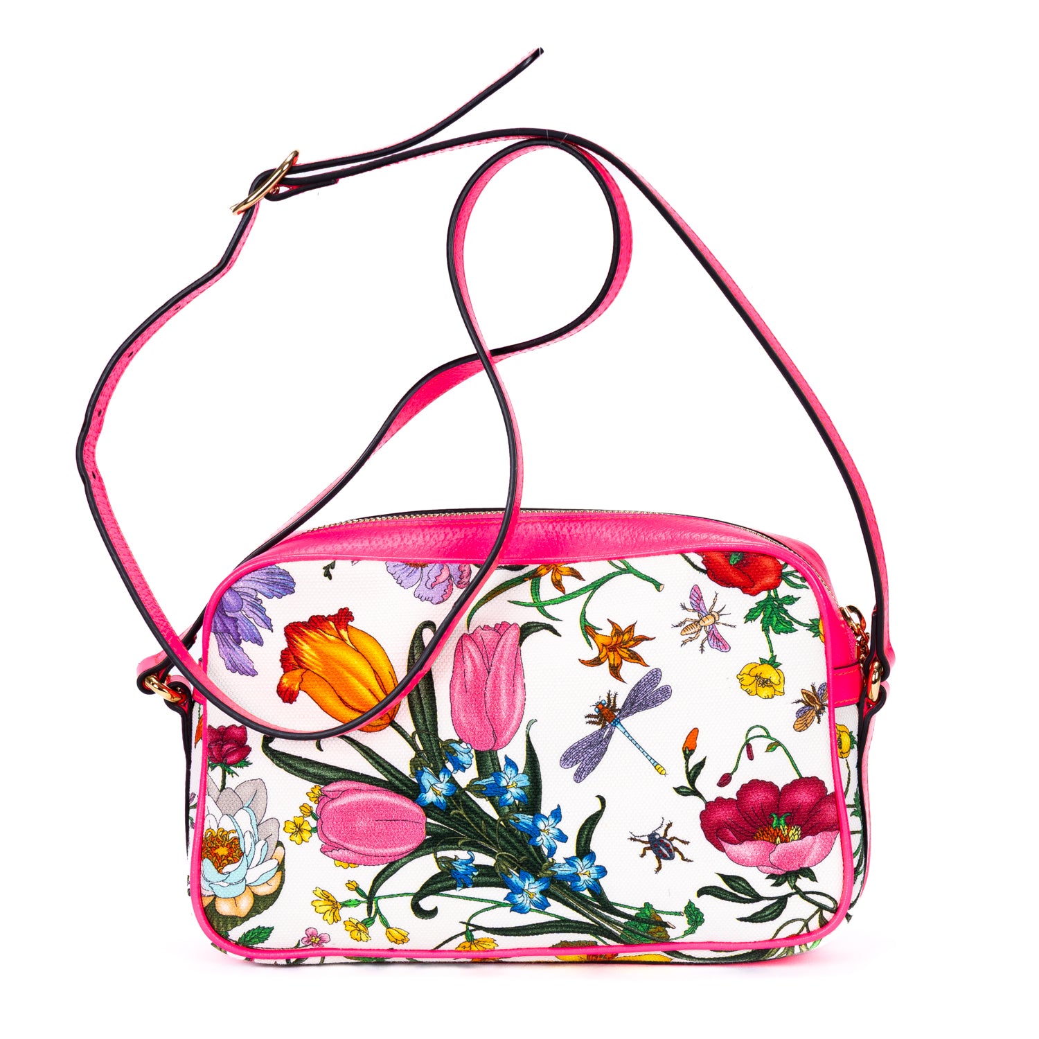 Shoulder Bag Multicolor Flora Camera Crossbody Pink Flora Printed Canvas