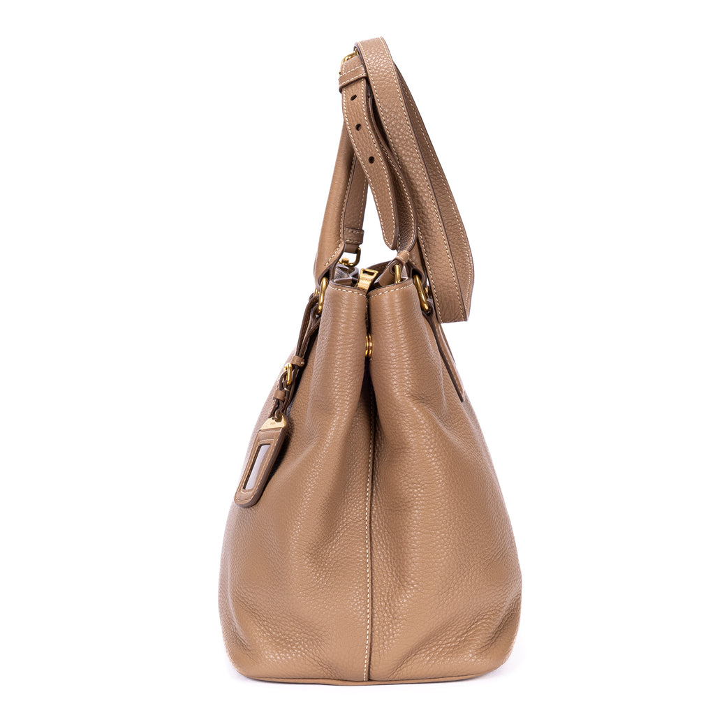 Handbag Open Convertible Tote Beige Vitello Daino Leather