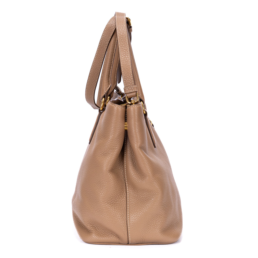 Handbag Open Convertible Tote Beige Vitello Daino Leather