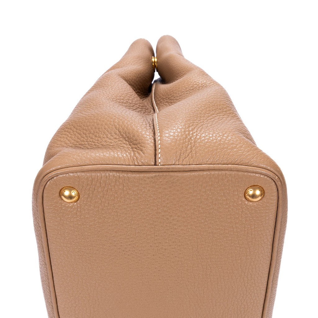 Handbag Open Convertible Tote Beige Vitello Daino Leather