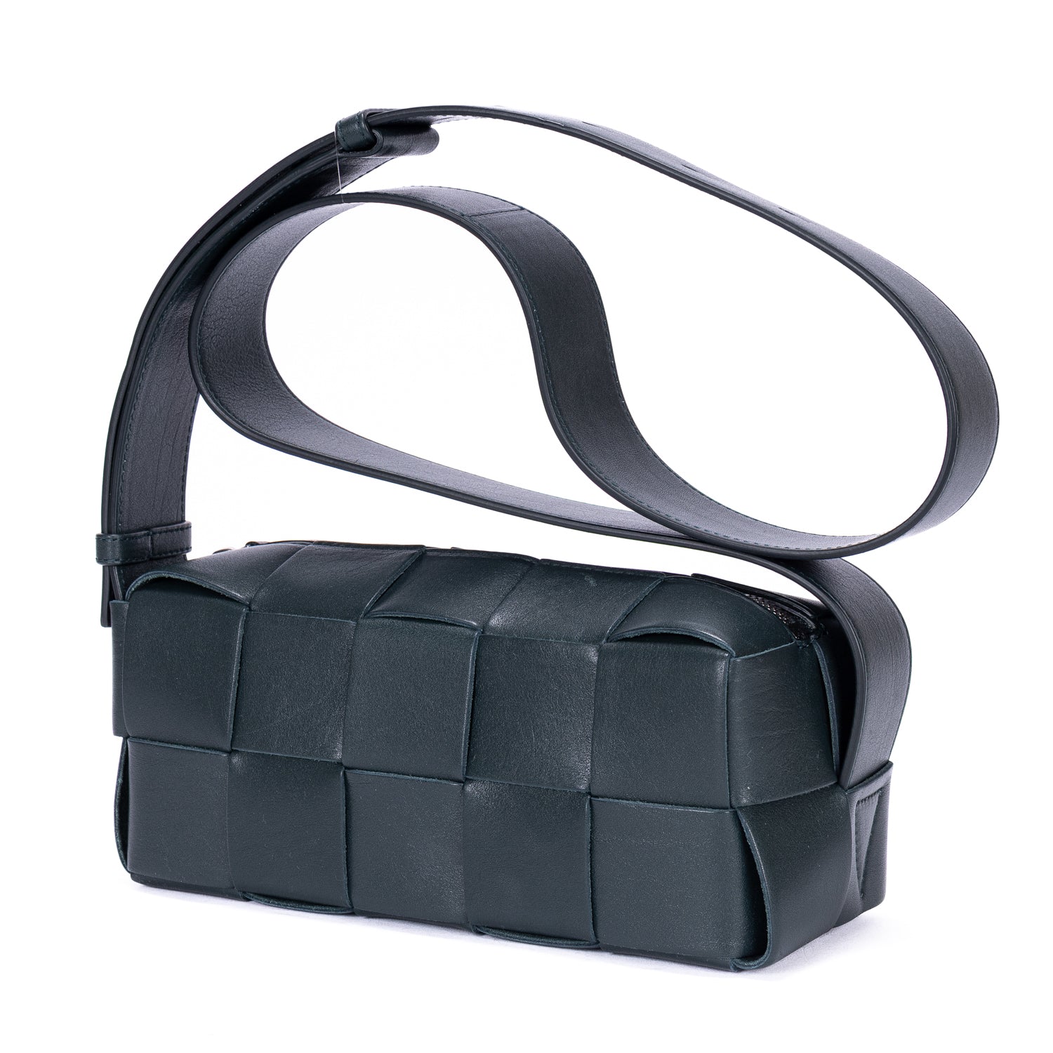 Shoulder Bag Brick Cassette Small Black Intrecciato Leather