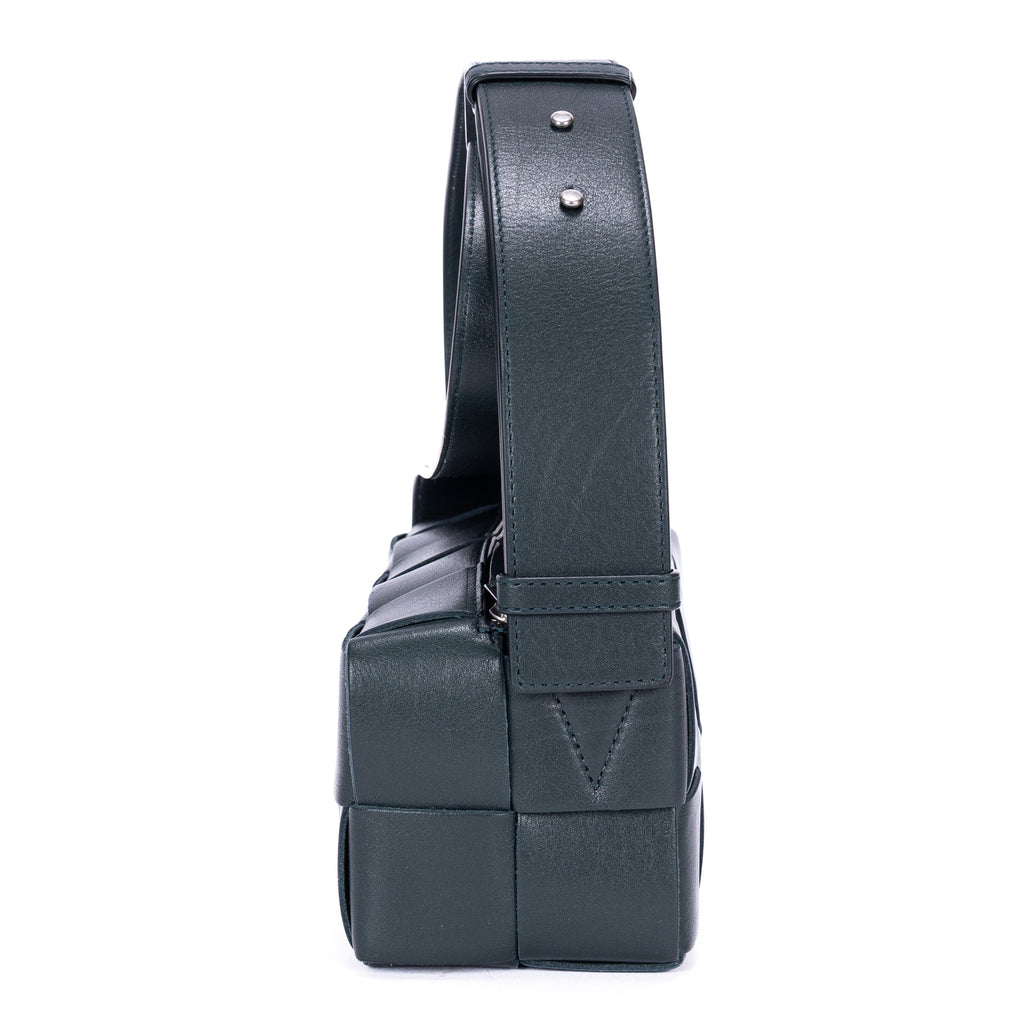 Shoulder Bag Brick Cassette Small Black Intrecciato Leather