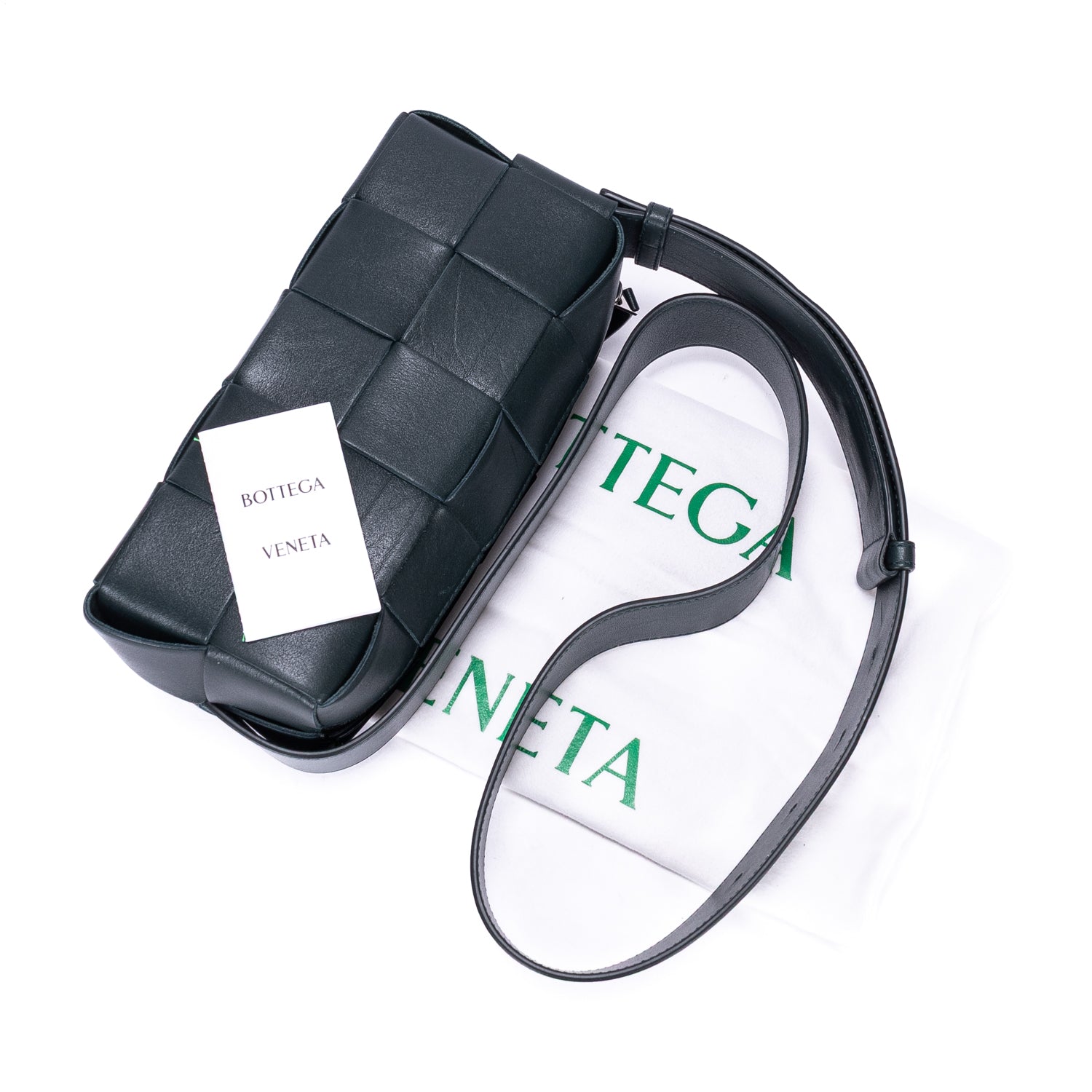 Shoulder Bag Brick Cassette Small Black Intrecciato Leather
