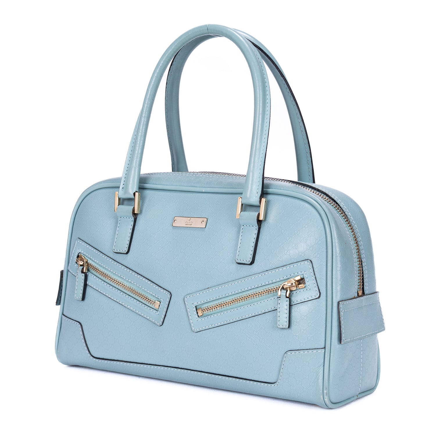 Handbag Capri Bowler Tote Mini Blue Micro-Guccissima Leather