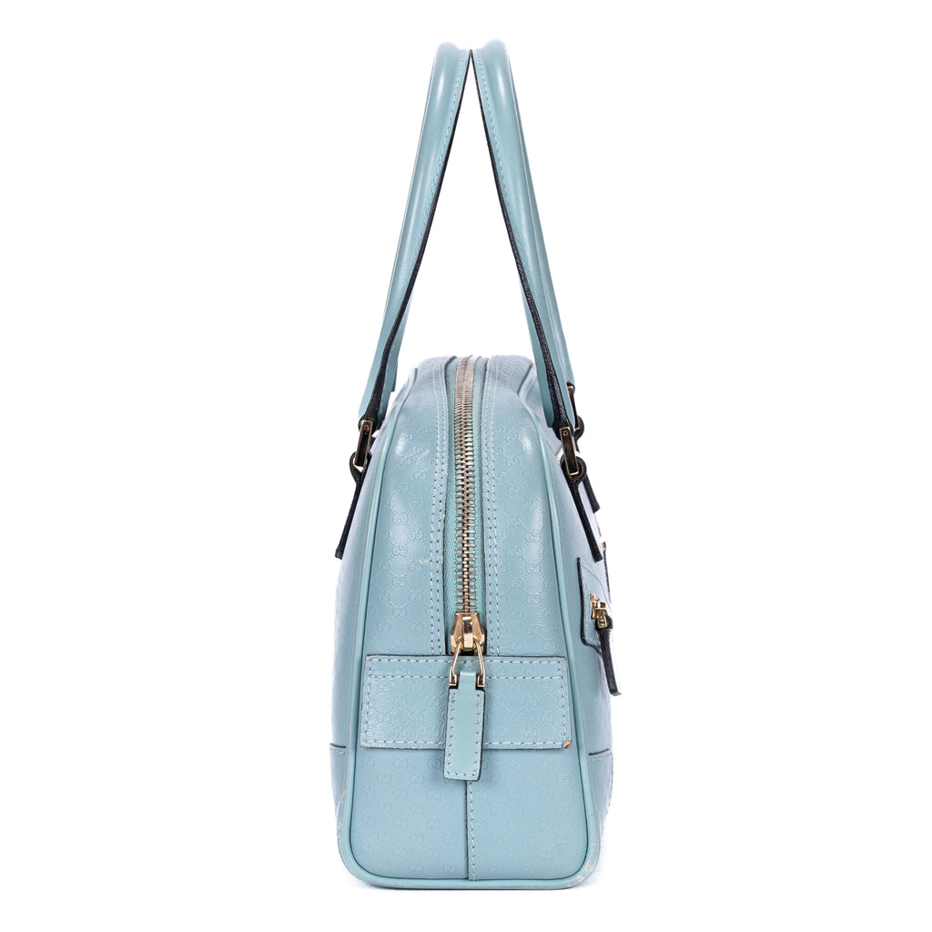 Handbag Capri Bowler Tote Mini Blue Micro-Guccissima Leather