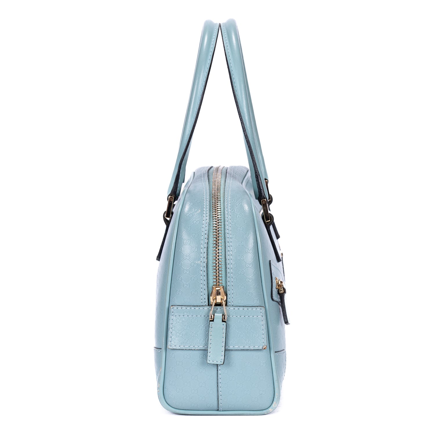 Handbag Capri Bowler Tote Mini Blue Micro-Guccissima Leather