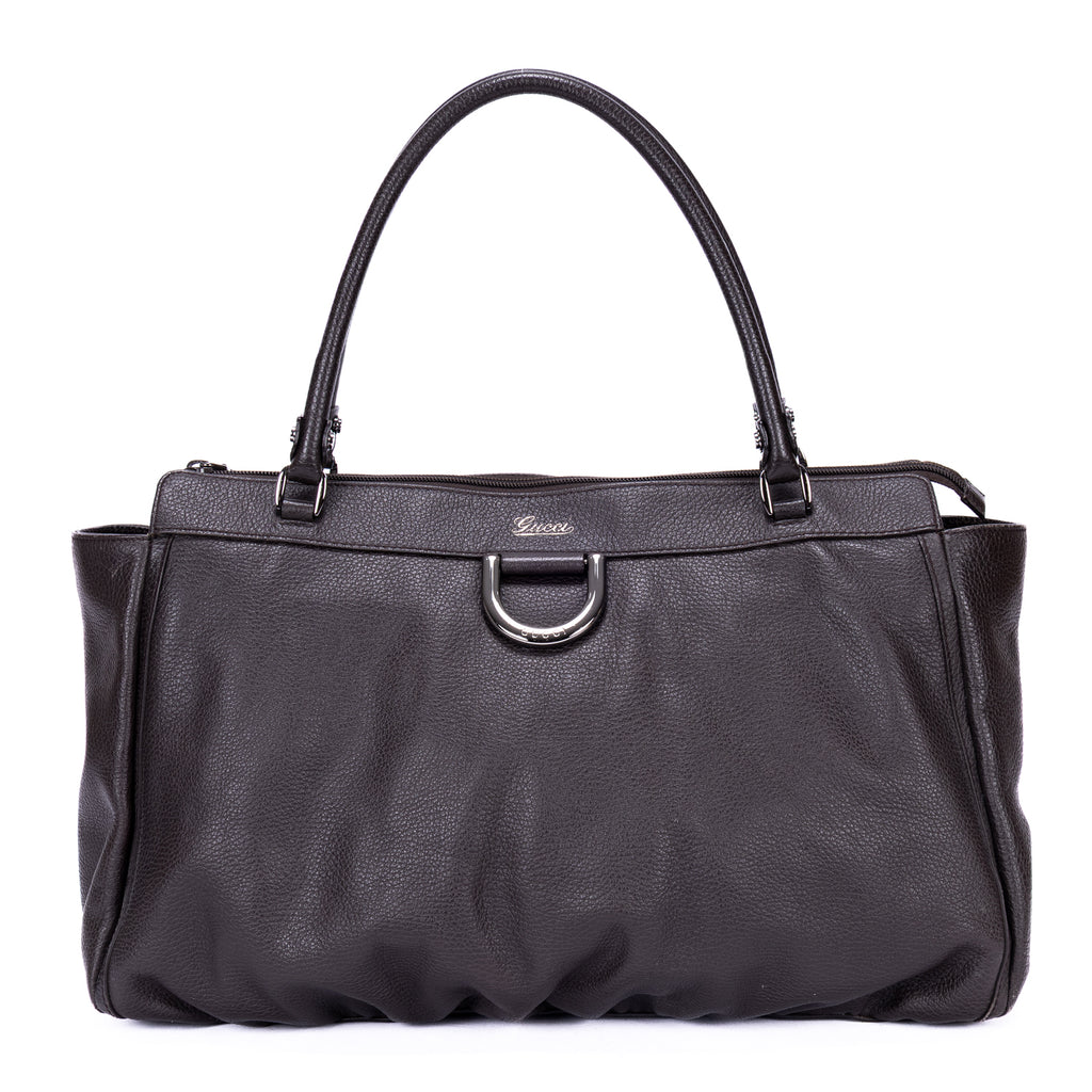 Shoulder Bag D-Ring Abbey Zip Tote Large Dark Brown Calfskin Grained Leather