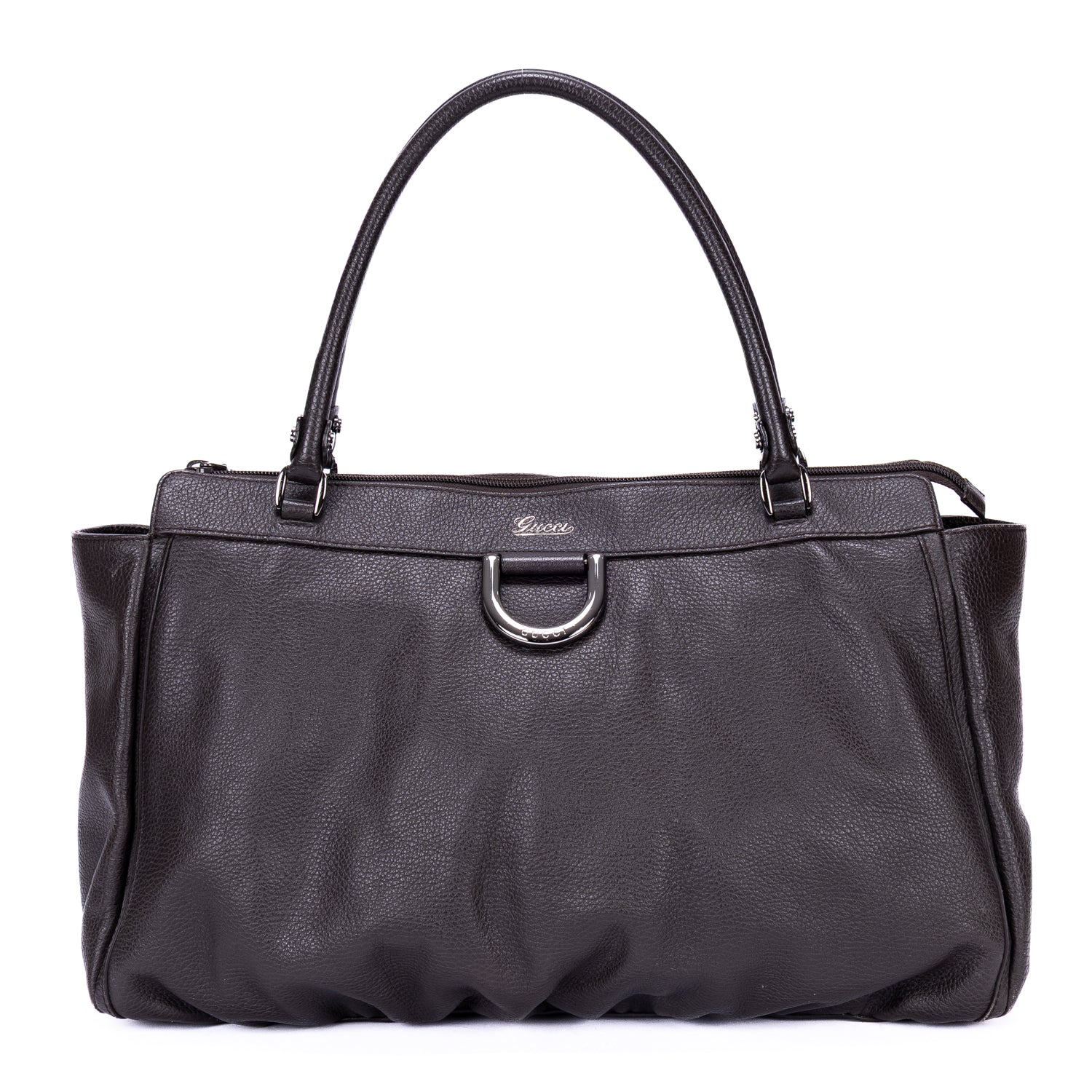 Shoulder Bag D-Ring Abbey Zip Tote Large Dark Brown Calfskin Grained Leather
