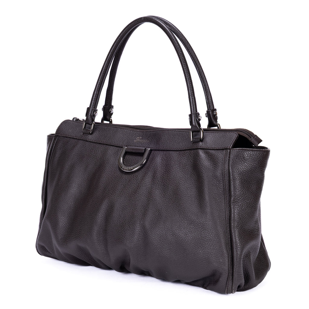 Shoulder Bag D-Ring Abbey Zip Tote Large Dark Brown Calfskin Grained Leather