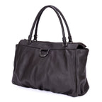 Shoulder Bag D-Ring Abbey Zip Tote Large Dark Brown Calfskin Grained Leather