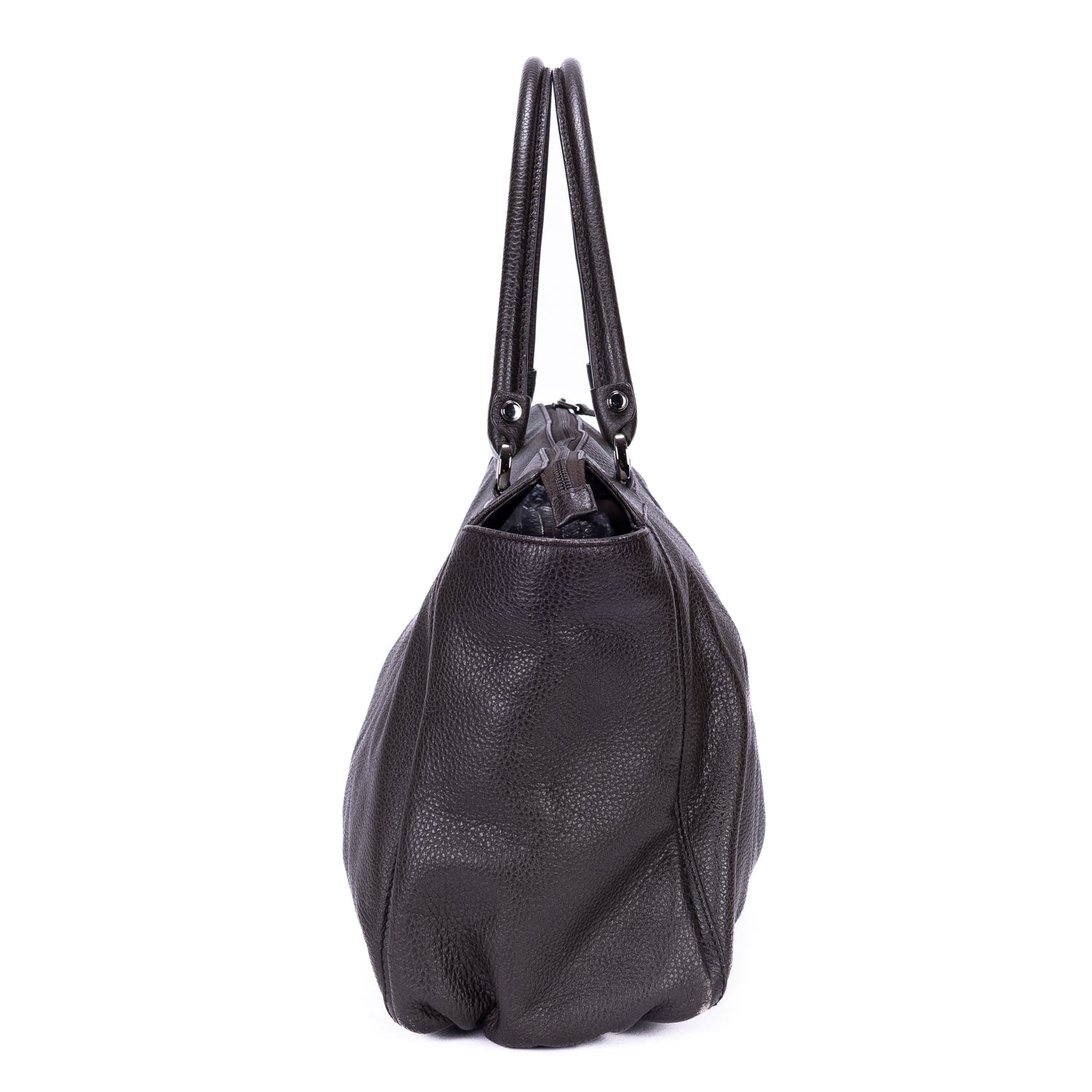 Shoulder Bag D-Ring Abbey Zip Tote Large Dark Brown Calfskin Grained Leather