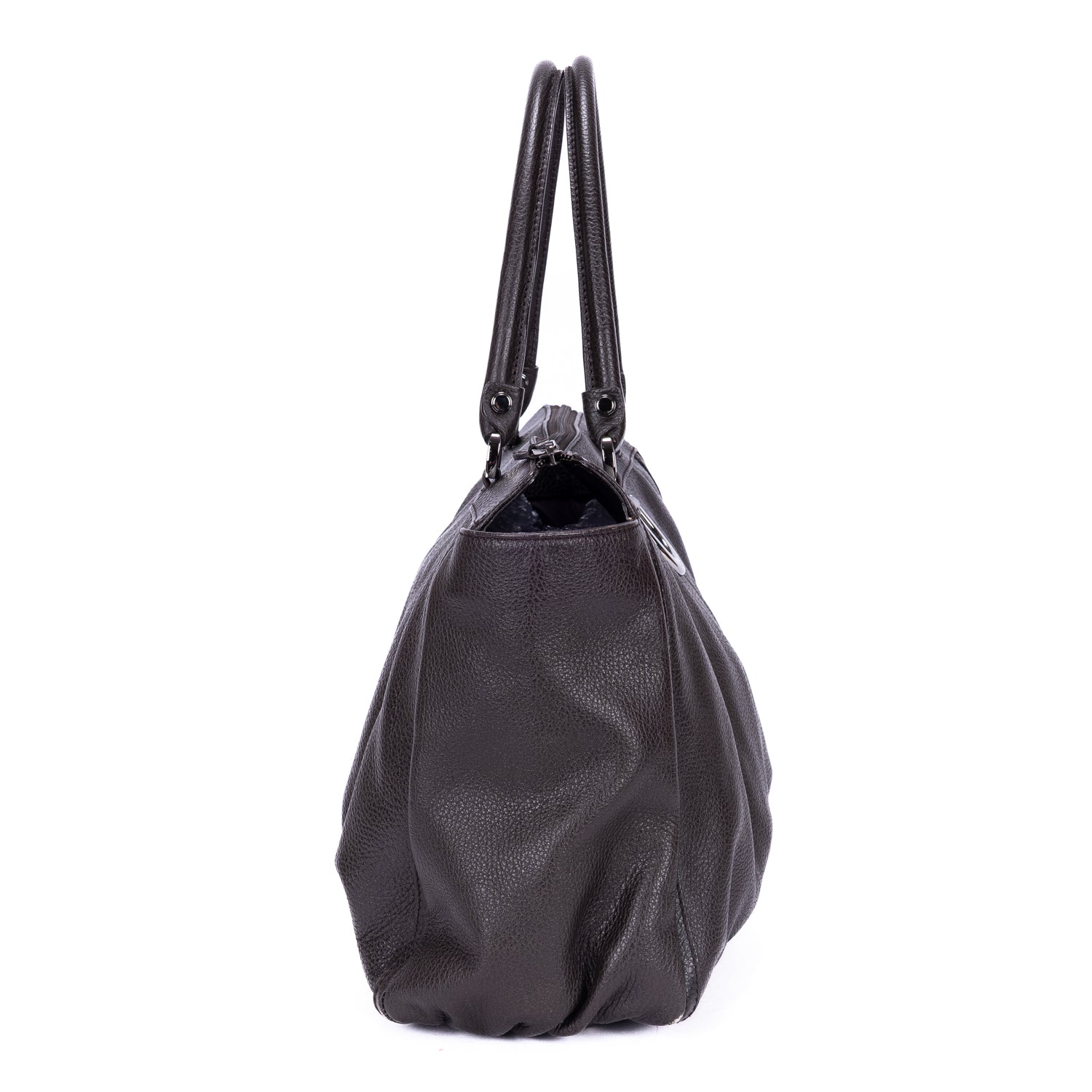 Shoulder Bag D-Ring Abbey Zip Tote Large Dark Brown Calfskin Grained Leather