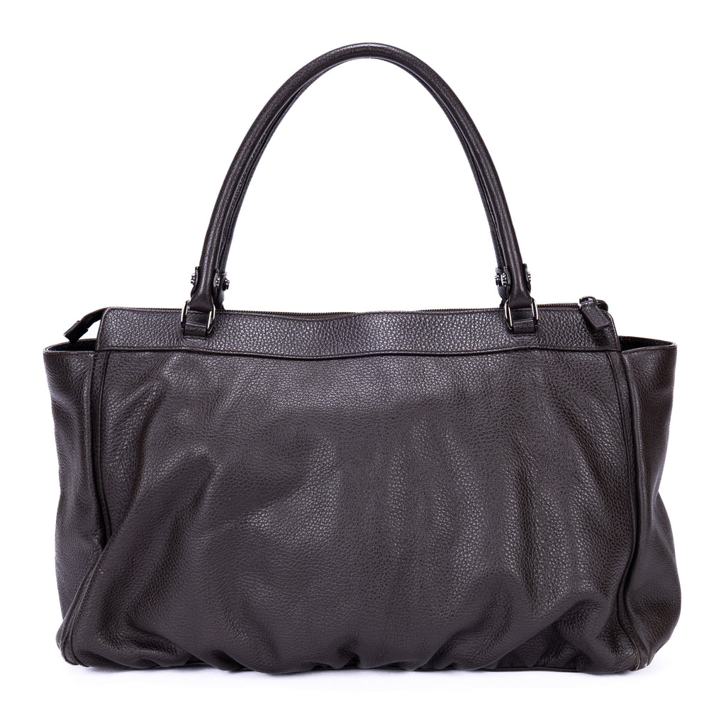 Shoulder Bag D-Ring Abbey Zip Tote Large Dark Brown Calfskin Grained Leather