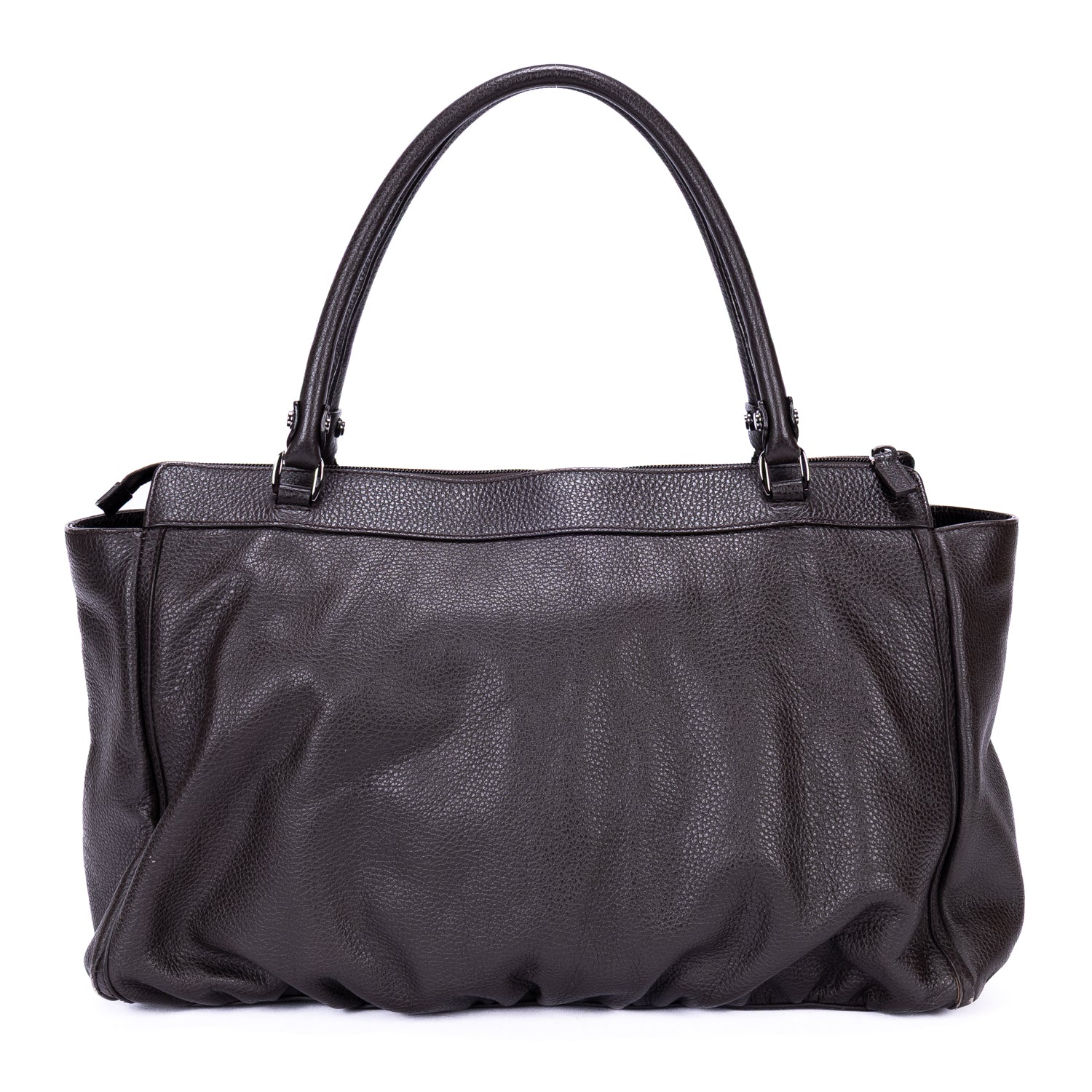 Shoulder Bag D-Ring Abbey Zip Tote Large Dark Brown Calfskin Grained Leather