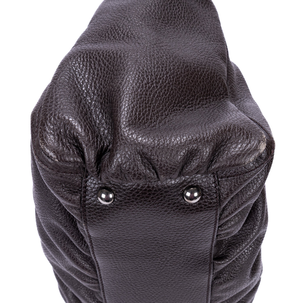 Shoulder Bag D-Ring Abbey Zip Tote Large Dark Brown Calfskin Grained Leather