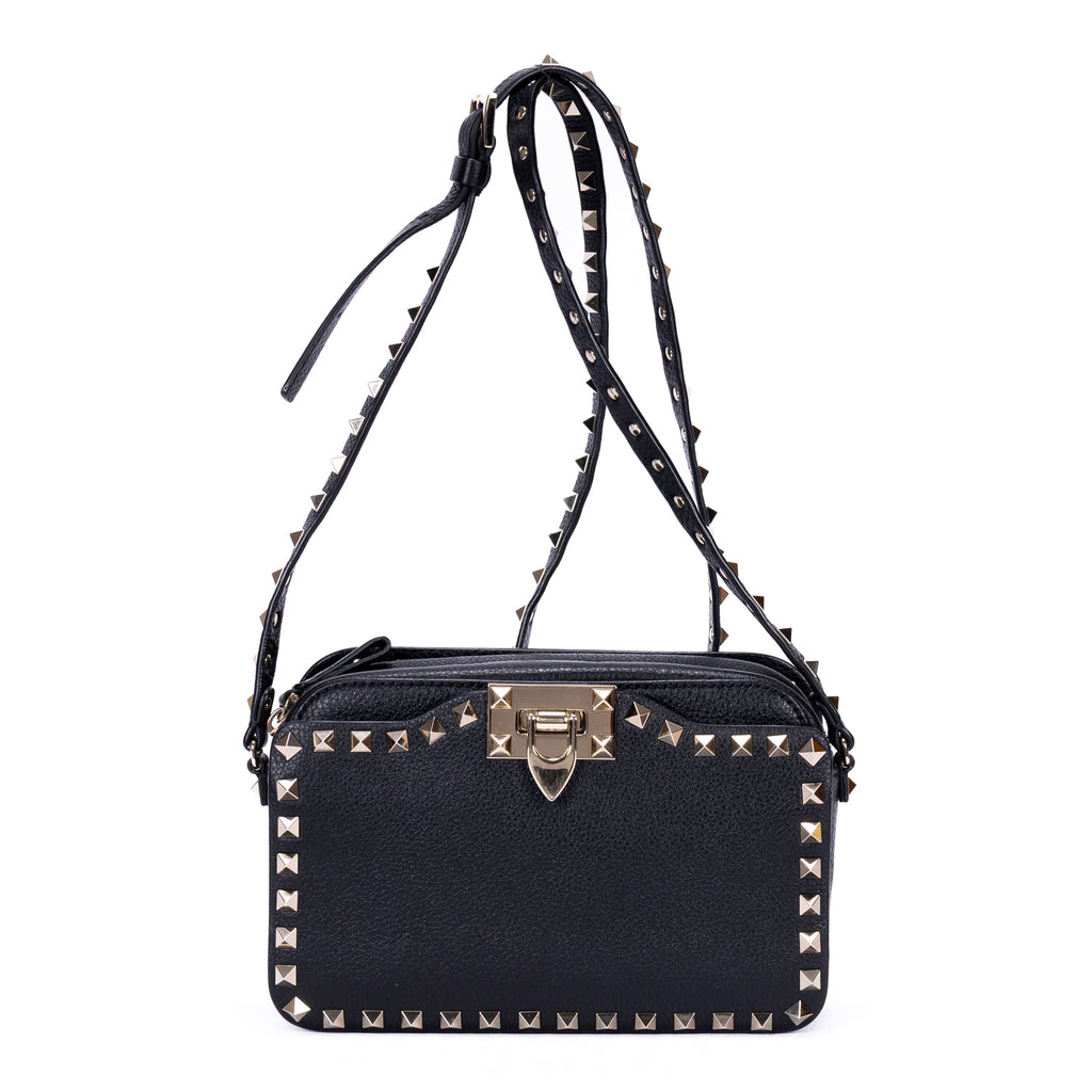 Shoulder Bag Rockstud Studded Camera Crossbody Black Studded Calfskin Leather