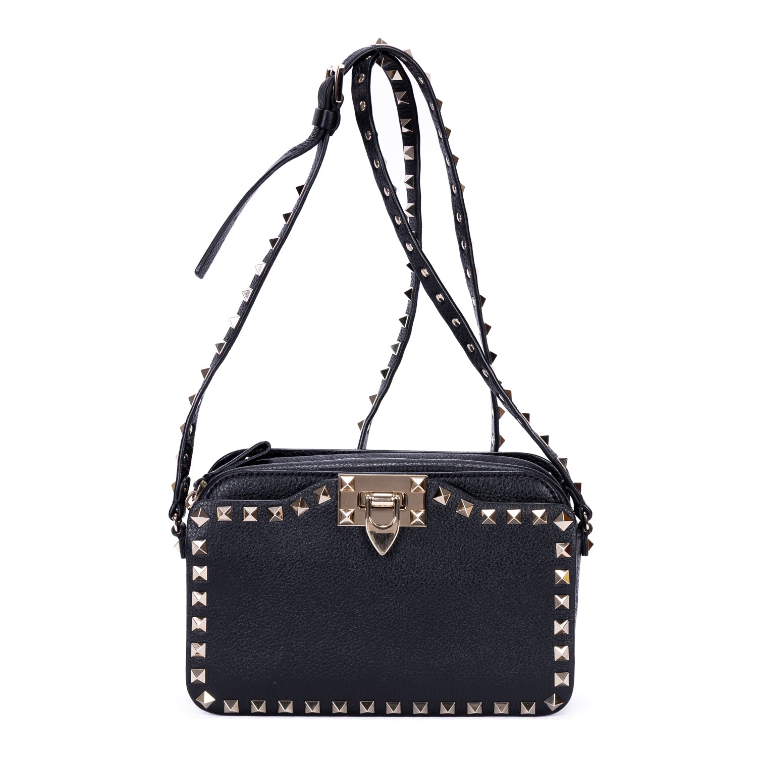Shoulder Bag Rockstud Studded Camera Crossbody Black Studded Calfskin Leather